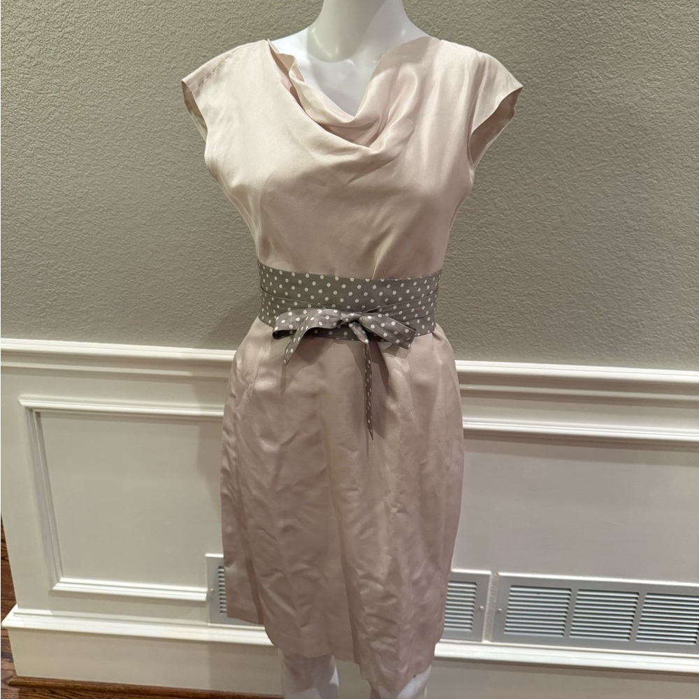 Banana Republic Cream Dress with Gray Polka Dot Belt